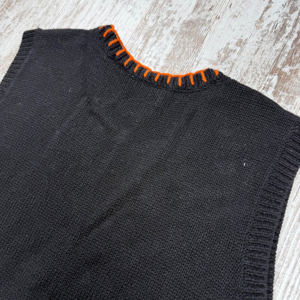 VTG Basic Editions Halloween Sweater Vest Medium Checkered Pumpkin Cat Teacher - Picture 6 of 9